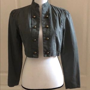 Sage Green Cropped Jacket Bronze Buttons